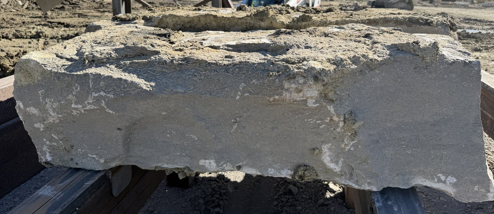 Natural bottom of a ledge stone with shale still stuck on