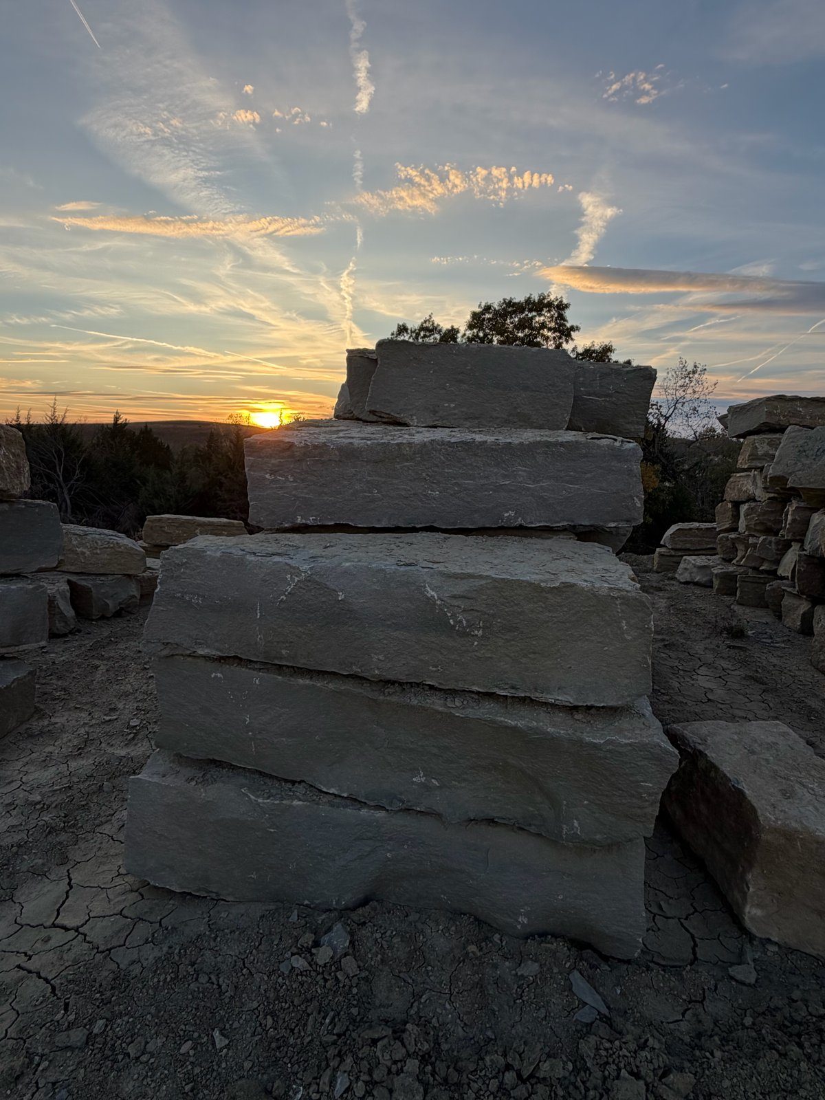 14" Sundown Ledge Gray Horizon – tall stack at the quarry at sunset