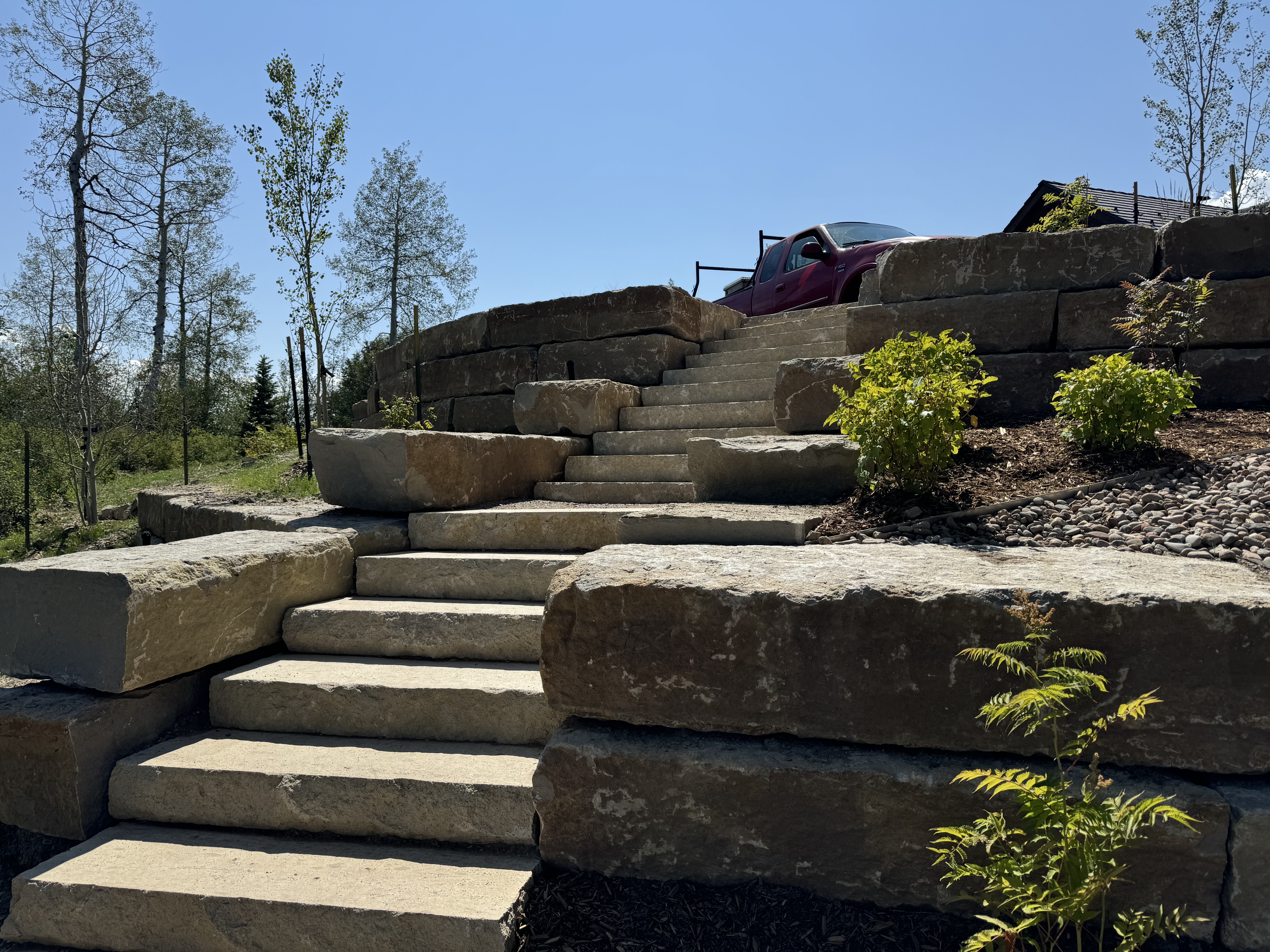 Natural limestone steps and wall block, Sunset Stone Company
